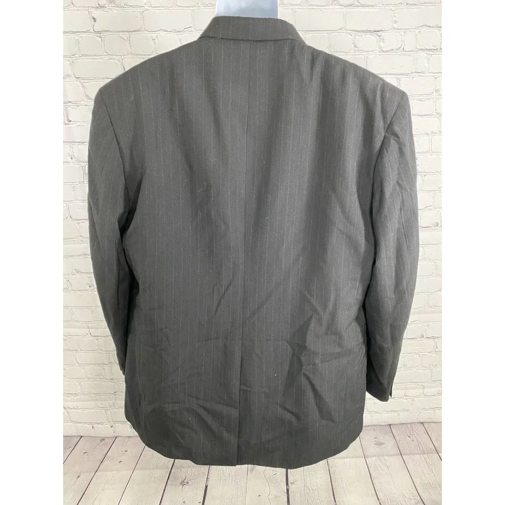 Barrington Black Striped Polyester/ Wool 2 Button Blazer Jacket 48L Long